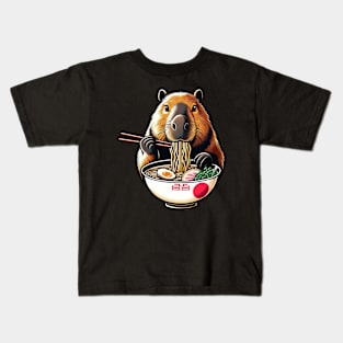 Japanese Art Noodle Foodie Cute Capybara Meme Ramen Kids T-Shirt